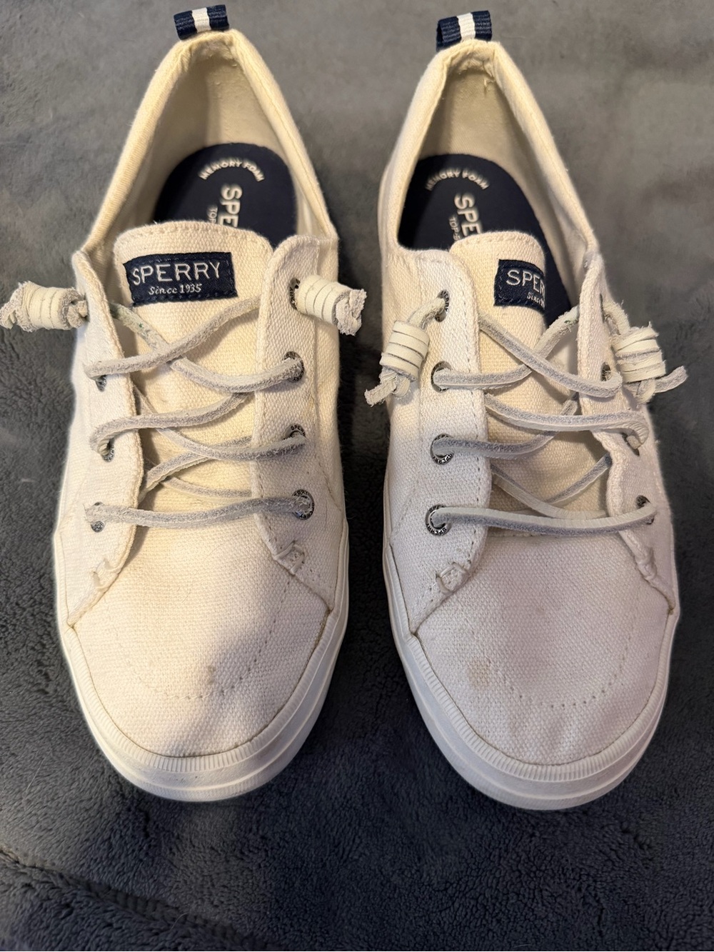 Sperry Women's White Canvas Low-Top Sneakers with Navy Heel Tabs